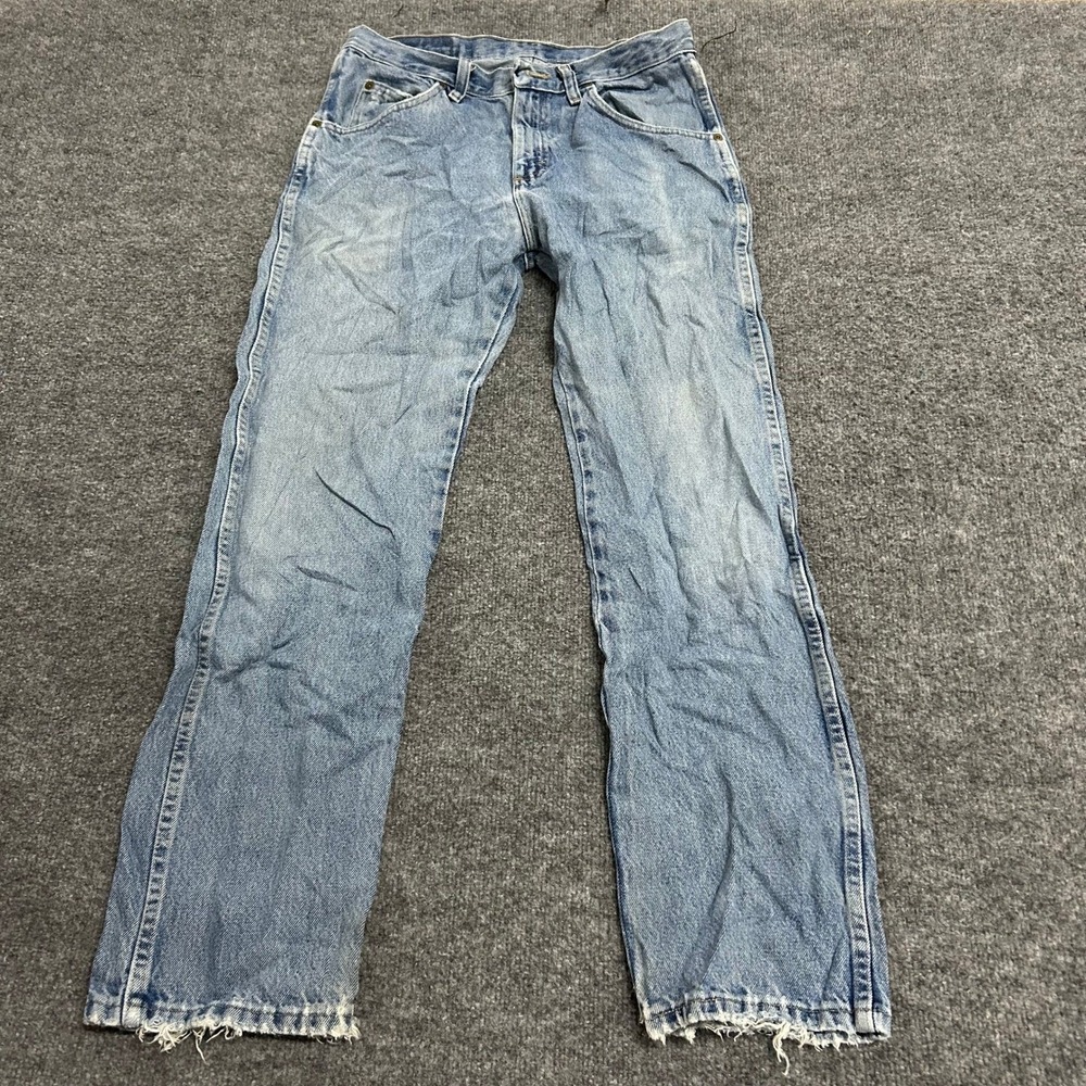 Wrangler Jeans Mens Size 30x30 Blue Regular Fit Straight Leg Denim Frayed Hem